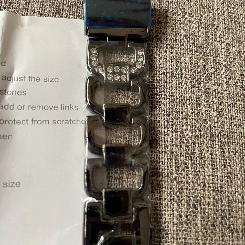 Alloy Black Adjustable Watchband with Rhinestones for Fitbit Charge 2 NEW in Pkg
